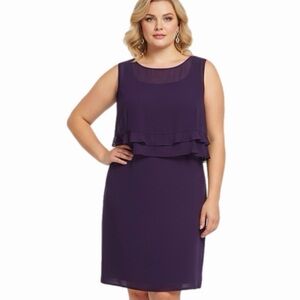 Alfred Angelo purple chiffon midi dress with illusion scoop neckline Size 14